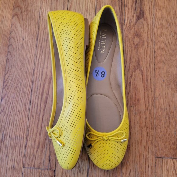 Lauren Ralph Lauren Yellow Perforated Ballet Flats 8.5 JAYNA Lemon Ring - Picture 1 of 6
